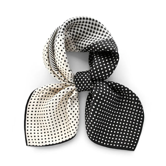 foulard-pois-noir-blanc-soie-noué