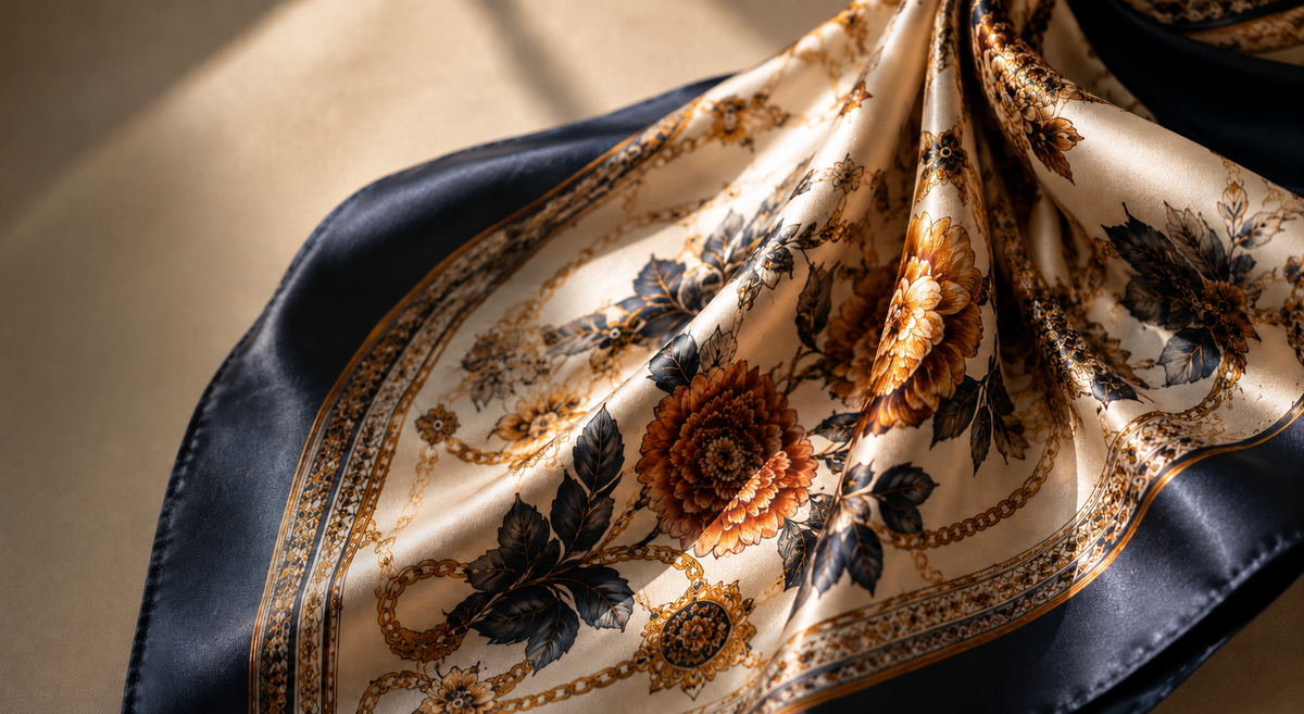 Carré-de-Soie-pour-femme-noir-doré-accessoire-de-mode