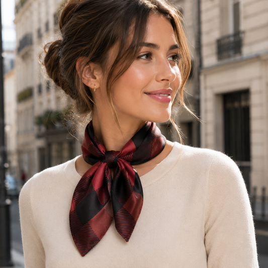 Foulard-Bordeaux-à-Carreaux-porté-au-cou