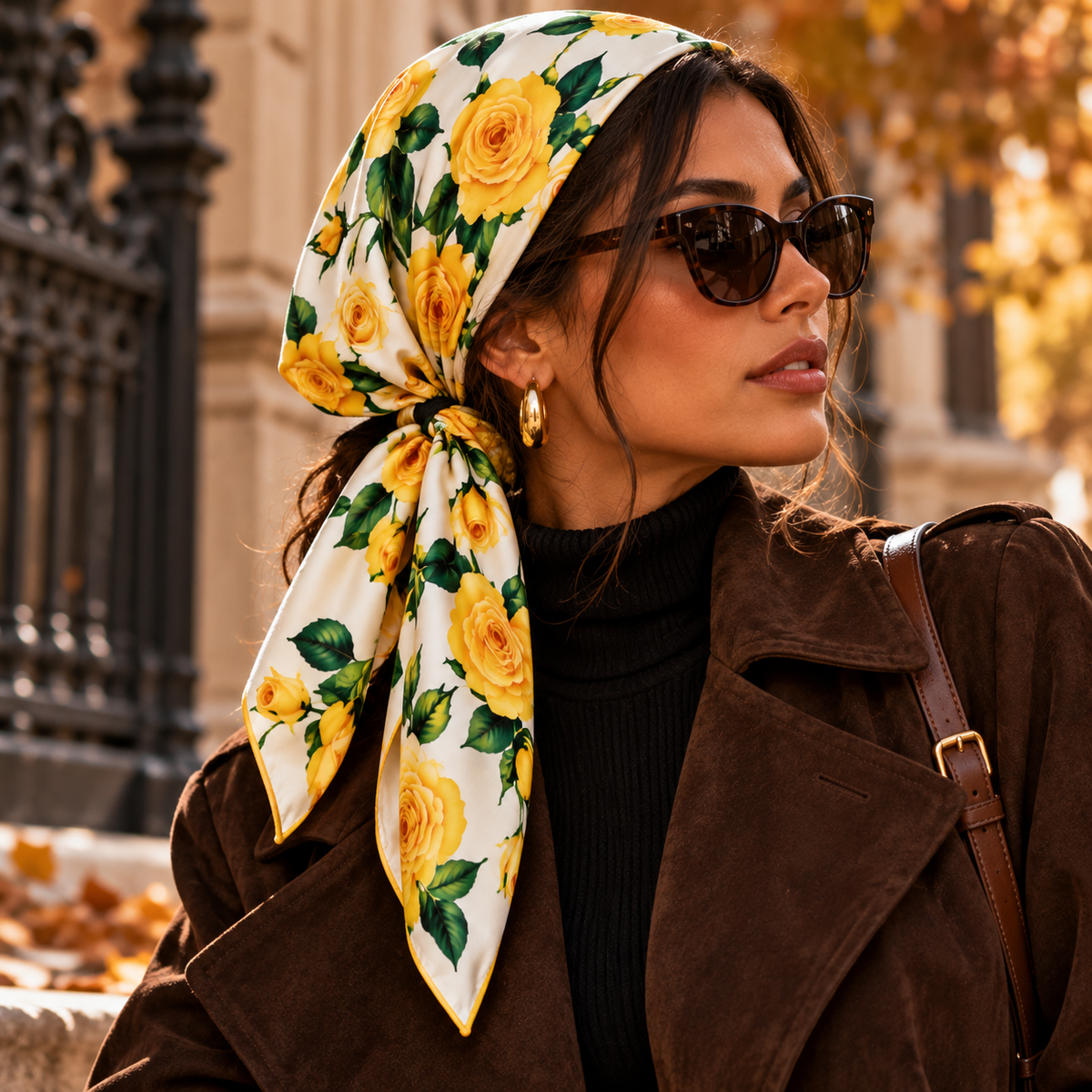 Foulard-fleuri-jaune-porte-sur-cheveux