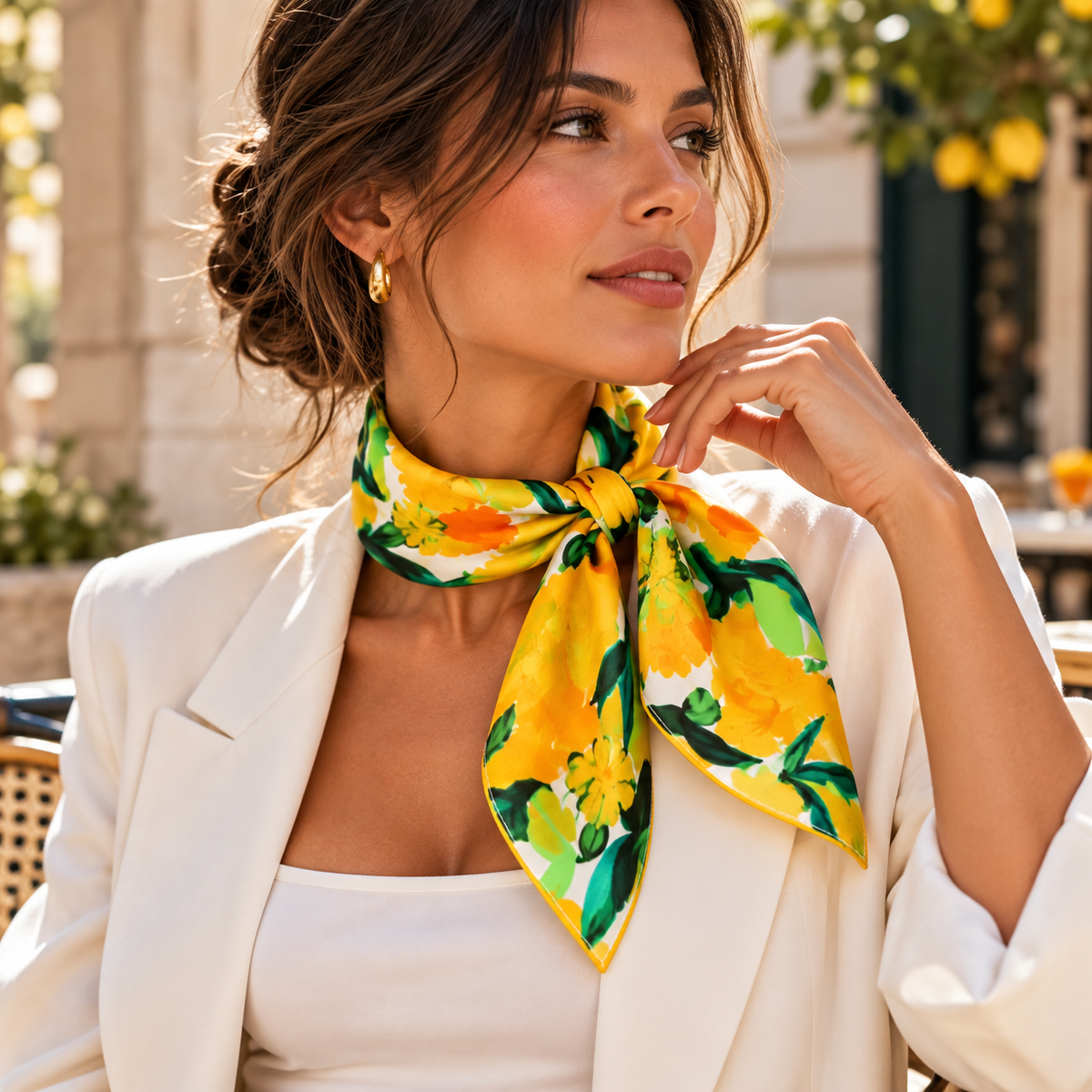 Foulard Carré Jaune en Soie – Marie