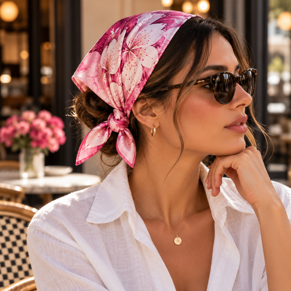 Foulard Rose Fushia à Fleurs – Rosalie